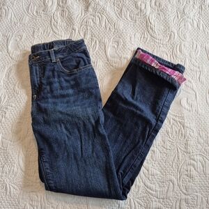 L.L. Bean girls size 14 bootcut jeans dark pink flannel lined adjustable VGUC